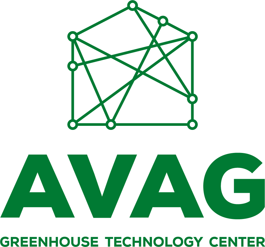 A logo for the AVAG Greenhouse Technology Center. It includes stylized text that reads 'AVAG' in large green letters, followed by 'GREENHOUSE TECHNOLOGY CENTER' in smaller text. Above the text is a graphic of a geometric greenhouse structure suggesting a network.