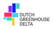 A graphic with the text 'DUTCH GREENHOUSE DELTA' in white capital letters at the bottom of the image. Above the text, there is a design composed of various colored blocks in purple, blue, pink, green, and yellow.