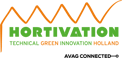 The image displays a logo with the word 'HORTIVATION' in large green letters. Below is the phrase 'TECHNICAL GREEN INNOVATION HOLLAND'. Below the text, there is a stylized graphic that present a roof of a greenhouse. In the bottom right corner, there is a logo that says AVAG CONNECTED.