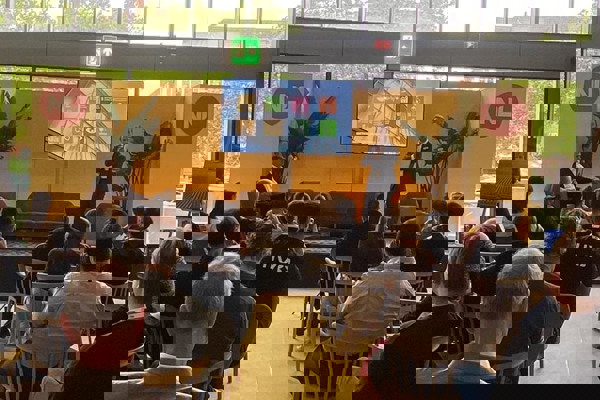 Audience listening to a presentation by KUBO at the Rai in Amsterdam