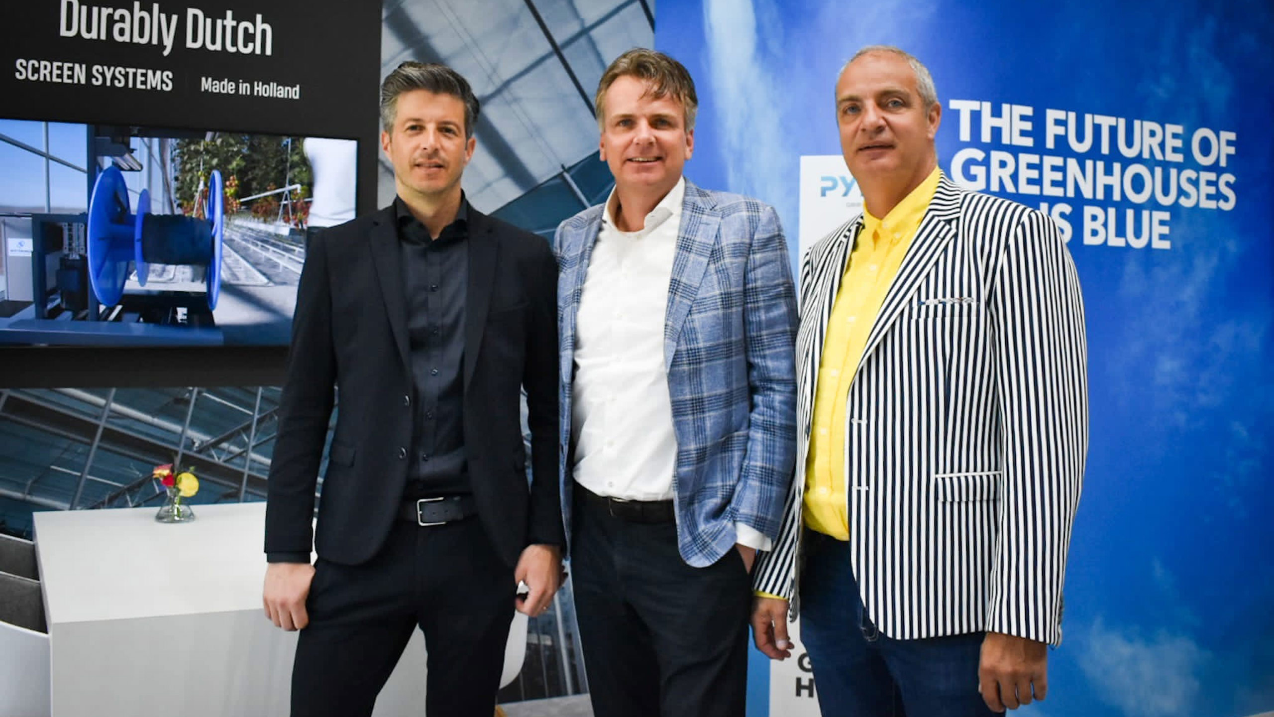 drie directieleden van KUBO GROUP en PDI kijkend in de camera vormen totaalconcept