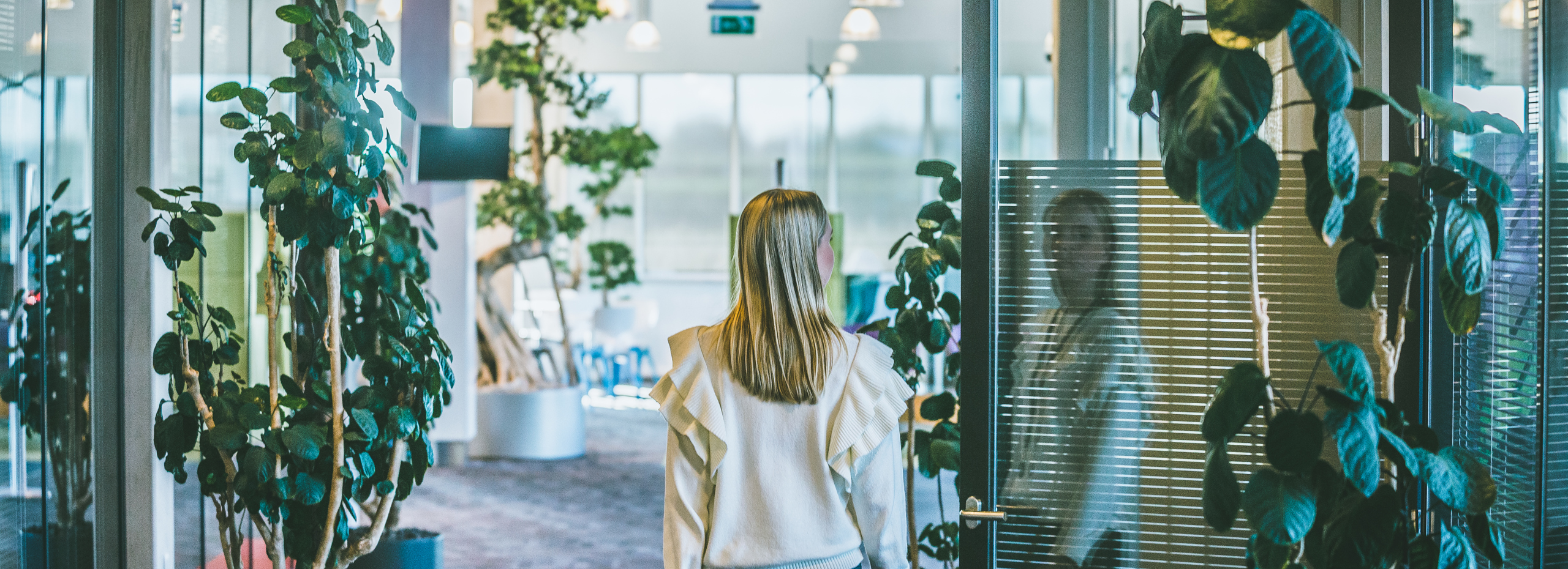 veel groene planten en medewerker op de rug in beeld in nieuwe pand kubo monster westland nederland